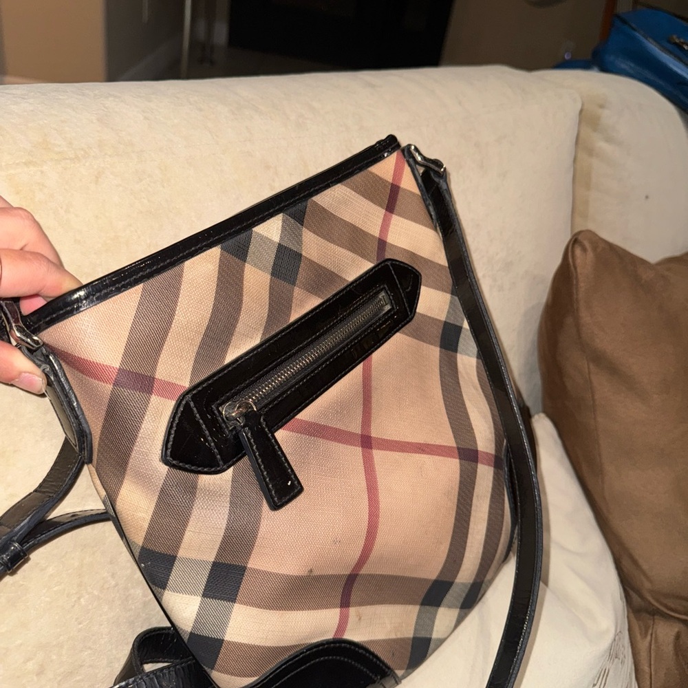 Burberry Tan and Black Crossbody Bag with Signature Check